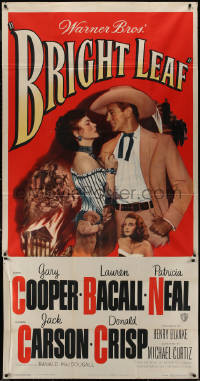 7j0558 BRIGHT LEAF 3sh 1950 great romantic close up of Gary Cooper & sexy Lauren Bacall!