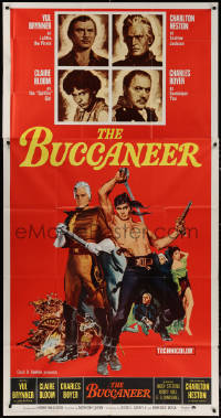 7j0560 BUCCANEER 3sh R1965 Yul Brynner, Charlton Heston, Bloom, Boyer, directed by Anthony Quinn!