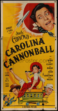 7j0565 CAROLINA CANNONBALL 3sh 1955 wacky art of Judy Canova on tiny train, sci-fi comedy!