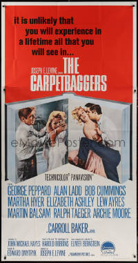 7j0567 CARPETBAGGERS int'l 3sh 1964 Carroll Baker biting George Peppard's hand on book page!