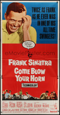 7j0571 COME BLOW YOUR HORN 3sh R1966 close up of laughing Frank Sinatra, from Neil Simon's play!