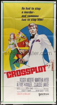 7j0576 CROSSPLOT int'l 3sh 1970 cool artwork of spy Roger Moore & sexy Claudie Lange!