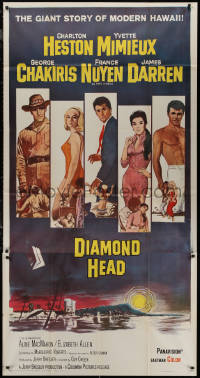 7j0583 DIAMOND HEAD 3sh 1962 Howard Terpning art of Charlton Heston, Mimieux & co-stars over Hawaii!