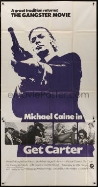 7j0613 GET CARTER int'l 3sh 1971 cool image of gangster Michael Caine holding shotgun, rare!