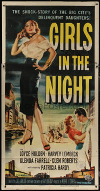 7j0615 GIRLS IN THE NIGHT 3sh 1953 great art of sexy bad girl Joyce Holden wearing beret!