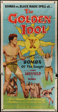 7j0619 GOLDEN IDOL 3sh 1954 full-length Johnny Sheffield as Bomba with spear vs black magic!