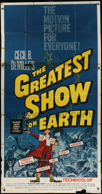 7j0624 GREATEST SHOW ON EARTH 3sh R1960 Cecil B. DeMille circus classic, clown James Stewart!
