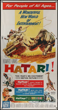 7j0632 HATARI 3sh 1962 Howard Hawks, great Frank McCarthy artwork of John Wayne in Africa!