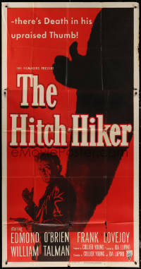 7j0637 HITCH-HIKER 3sh 1953 different film noir image of man with upraised thumb & shadow!