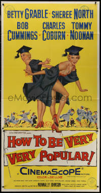 7j0639 HOW TO BE VERY, VERY POPULAR 3sh 1955 full-length art of sexy Betty Grable & Sheree North!