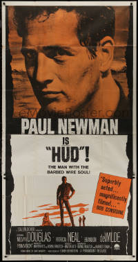 7j0640 HUD 3sh 1963 different close up of Paul Newman, art by Mitchell Hooks, Martin Ritt classic!