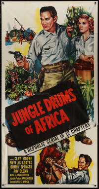 7j0649 JUNGLE DRUMS OF AFRICA 3sh 1952 art of Clayton Moore w/gun & Phyllis Coates, Republic serial!