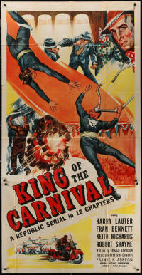 7j0651 KING OF THE CARNIVAL 3sh 1955 Republic serial, crime & circus trapeze disaster artwork!