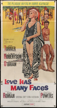 7j0662 LOVE HAS MANY FACES 3sh 1965 Terpning art of sexy Lana Turner & barechested Hugh O'Brian!
