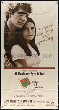 7j0664 LOVE STORY int'l 3sh 1970 romantic close up of Ali MacGraw & Ryan O'Neal, classic tagline!
