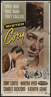 7j0682 MISTER CORY 3sh 1957 art of professional poker player Tony Curtis & kissing sexy Martha Hyer!