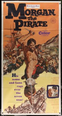 7j0685 MORGAN THE PIRATE int'l 3sh 1961 cool art of barechested swashbuckler Steve Reeves!