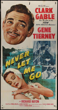 7j0691 NEVER LET ME GO 3sh 1953 close up art of Clark Gable & beautiful Gene Tierney!