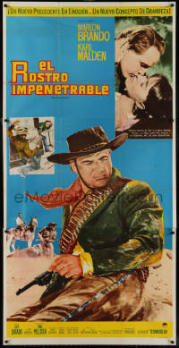 7j0701 ONE EYED JACKS Mexican 3sh 1961 art of star & director Marlon Brando with gun & bandolier!
