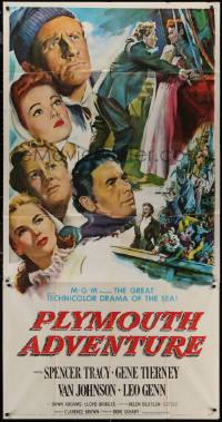 7j0716 PLYMOUTH ADVENTURE 3sh 1952 Spencer Tracy, Gene Tierney, cool montage art of top stars!