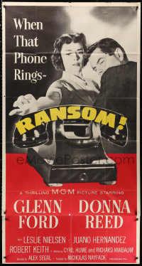 7j0722 RANSOM 3sh 1956 great image of Glenn Ford & Donna Reed waiting for call from kidnapper!