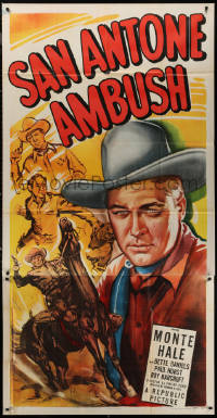 7j0731 SAN ANTONE AMBUSH 3sh 1949 great close up artwork of Texas cowboy Monte Hale & on horse!