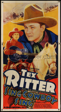 7j0739 SING COWBOY SING 3sh 1937 huge art of Tex Ritter with guitar & his horse White Flash!