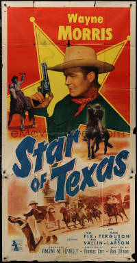 7j0745 STAR OF TEXAS 3sh 1953 great close up of Texas Ranger Wayne Morris holding smoking gun!