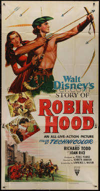 7j0748 STORY OF ROBIN HOOD 3sh 1952 barechested Richard Todd with bow & arrow, Joan Rice, Disney