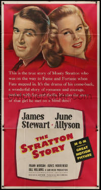 7j0750 STRATTON STORY 3sh 1949 Jimmy Stewart as baseball legend, pretty June Allyson, very rare!