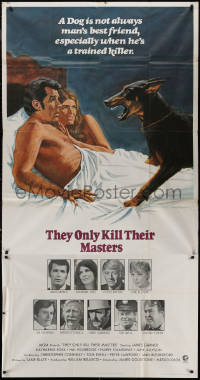 7j0762 THEY ONLY KILL THEIR MASTERS 3sh 1972 art of Garner & Katharine Ross in bed w/ Doberman!