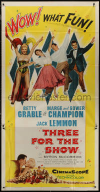7j0766 THREE FOR THE SHOW 3sh 1954 Betty Grable, Jack Lemmon, Marge & Gower Champion!