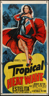 7j0776 TROPICAL HEAT WAVE 3sh 1952 artwork of super sexy Estelita, the Toast of Pan America!