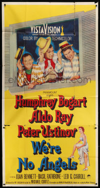 7j0787 WE'RE NO ANGELS 3sh 1955 art of Humphrey Bogart, Aldo Ray & Peter Ustinov tipping their hats!