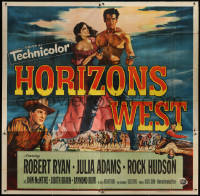 7j0085 HORIZONS WEST 6sh 1952 art of Robert Ryan & Julia Adams, plus Rock Hudson, cool cowboy art!