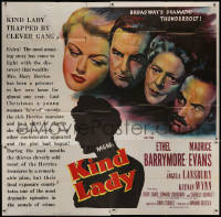 7j0096 KIND LADY 6sh 1951 John Sturges, artwork of Ethel Barrymore, Angela Lansbury & top cast!