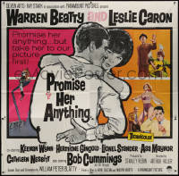 7j0120 PROMISE HER ANYTHING 6sh 1966 art of Warren Beatty w/fingers crossed & pretty Leslie Caron!