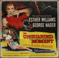 7j0146 UNGUARDED MOMENT 6sh 1956 different art of teacher Esther Williams & George Nader w/flashlight