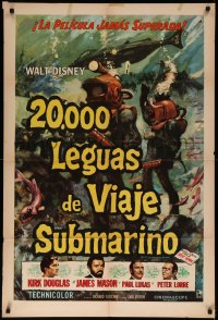7j0157 20,000 LEAGUES UNDER THE SEA Argentinean R1960s Jules Verne classic, cool art of divers!