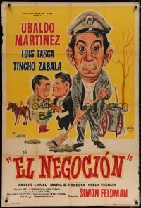 7j0164 BIG BUSINESS Argentinean 1959 wacky cartoon art of Ubaldo Martinez sweeping trash, rare!