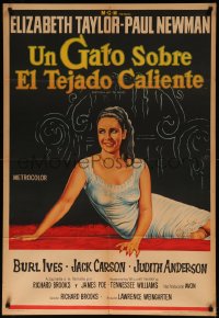 7j0179 CAT ON A HOT TIN ROOF Argentinean R1960s different art of Elizabeth Taylor as Maggie the Cat!