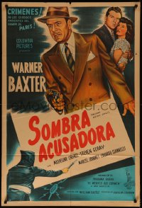 7j0185 CRIME DOCTOR'S GAMBLE Argentinean 1947 art of detective Warner Baxter pointing gun, rare!