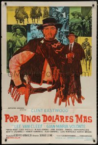 7j0200 FOR A FEW DOLLARS MORE Argentinean 1967 Sergio Leone, great montage art of Clint Eastwood!