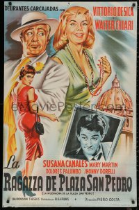 7j0206 GIRL OF SAN PIETRO SQUARE Argentinean 1958 great artwork of Vittorio De Sica & sexy ladies!