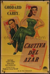 7j0215 HAZARD Argentinean 1948 art of sexy Paulette Goddard & Macdonald Carey on playing cards, rare!