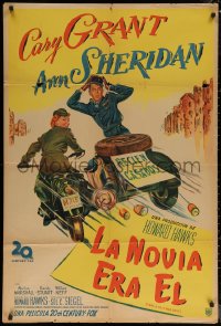 7j0221 I WAS A MALE WAR BRIDE Argentinean 1949 cross-dresser Cary Grant & Ann Sheridan on motorcycle!