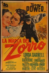 7j0243 MARK OF ZORRO Argentinean R1940s great art of masked hero Tyrone Power & Linda Darnell, rare!