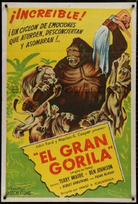 7j0247 MIGHTY JOE YOUNG Argentinean R1950s first Ray Harryhausen, great art of ape attacked by lions!