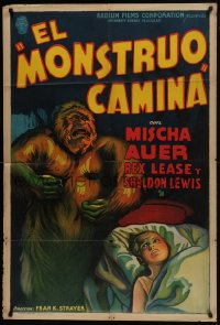 7j0252 MONSTER WALKS Argentinean 1932 art of menacing gorilla standing over girl in bed!