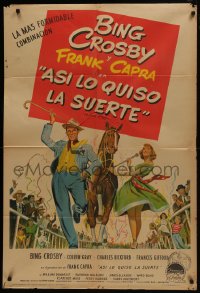 7j0261 RIDING HIGH Argentinean 1950 art of Bing Crosby in parade on horse race track, Frank Capra!